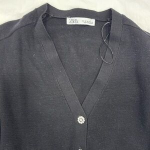 Zara Knit Black Sweater with Jewel Silver Buttons